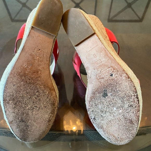 COACH ,MENDEZ CORAL/CHERRY RED, LEATHER, CORK,  LOGO CANVAS, ESPADRILLE SANDAL - Picture 6 of 6